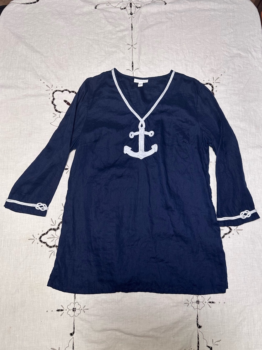 Nautical Linen Tunic Anchor Knot Yacht Boat Coastal Grandma